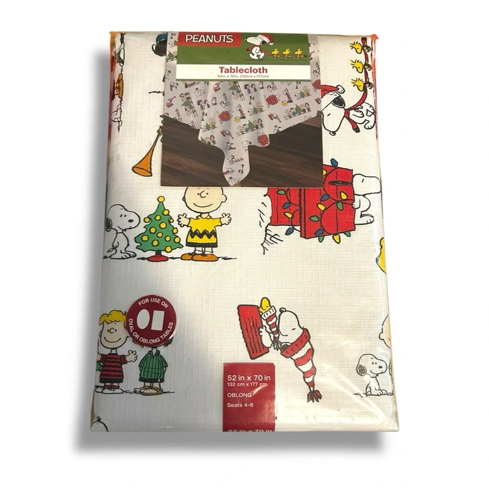 Peanuts & Snoopy Gang Holiday Christmas Vinyl Tablecloth 52x70” Christmas decor